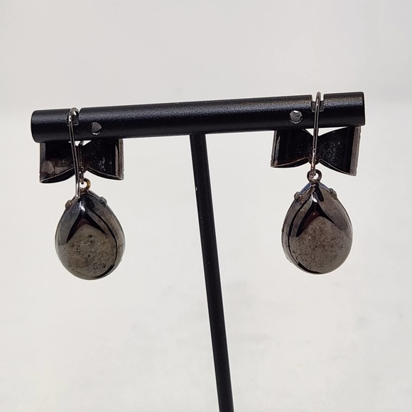 Blue Faceted Teardrop Silver Tone Brow Drop Dangle Hook Earrings Pierced Jewelry - Picture 4 of 6
